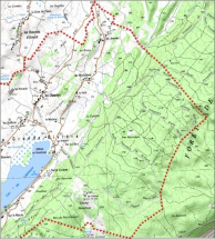Carte des limites de la commune, partie est. Extrait de la carte IGN, échelle 1/25 000 ; SCAN 25 (c) IGN - 2008, Licence n° 2008CISE29-68. © Région Bourgogne-Franche-Comté, Inventaire du patrimoine