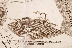 Plan monumental des grandes usines [...]. Société Anonyme des automobiles Peugeot [détail]. © Région Bourgogne-Franche-Comté, Inventaire du patrimoine