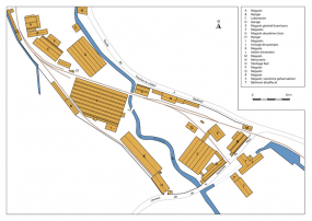 Plan-masse de l'usine en 1977. D'après un extrait du plan cadastral. © Région Bourgogne-Franche-Comté, Inventaire du patrimoine