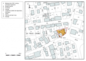Plan-masse et de situation. Extrait du plan cadastral, 2015, section AB. © Région Bourgogne-Franche-Comté, Inventaire du patrimoine