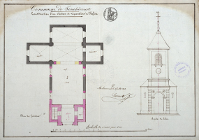 Projet de construction d'un clocher à l'église, plan des fondations (1843). © Région Bourgogne-Franche-Comté, Inventaire du patrimoine