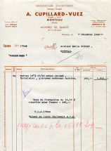 Papier à en-tête de la société A. Cupillard-Vuez, 7 décembre 1949. © Région Bourgogne-Franche-Comté, Inventaire du patrimoine