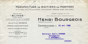 Papier à en-tête de la Manufacture de Boîtiers de Montres Henri Bourgeois, 25 mai 1938. © Région Bourgogne-Franche-Comté, Inventaire du patrimoine