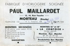 Carte publicitaire des Ets Paul Maillardet, 1937. © Région Bourgogne-Franche-Comté, Inventaire du patrimoine