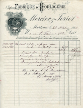 Papier à en-tête de la fabrique d'horlogerie Mercier et Joriot, 23 octobre 1897. © Région Bourgogne-Franche-Comté, Inventaire du patrimoine