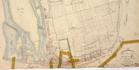 Plan de la ville extrait du plan cadastral (section B), 1828. © Région Bourgogne-Franche-Comté, Inventaire du patrimoine