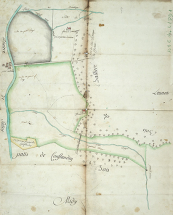 Plan représentant la Saône et l'écart de Port-d'Atelier, 18e siècle. © Région Bourgogne-Franche-Comté, Inventaire du patrimoine