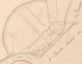 Plan du site sur l'Atlas parcellaire (1836) du cadastre de la commune de Scey-sur-Saône-et-Saint-Albin. © Archives départementales de la Haute-Saône