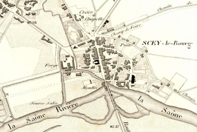 Plan de Scey-sur-Saône. In : Dieu, Hyppolite. Atlas cantonal de la Haute-Saône, 1858. © Région Bourgogne-Franche-Comté, Inventaire du patrimoine