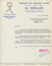 Papier à en-tête de la société H. Robillard, 19 mai 1961. © Région Bourgogne-Franche-Comté, Inventaire du patrimoine