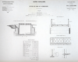 Dessin : Coupe, élévation et détail de l'écluse de garde de Cendrecourt. (1880) © Archives départementales de la Haute-Saône