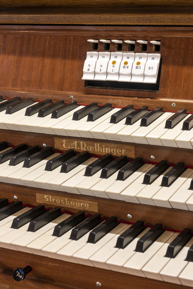 Détail de l'orgue de l'église Saint-Joseph, Besançon (25) © phot. A. Thomas, Région Bourgogne-Franche-Comté, Inventaire du patrimoine, 2021