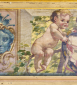Détail de la frise supérieure de la peinture monumentale de Vernon : masque et enfant jouant avec un tambourin, théâtre municipal, Nevers (58) © phot. P.-M. Barbe-Richaud, Région Bourgogne-Franche-Comté, Inventaire du patrimoine, 2025