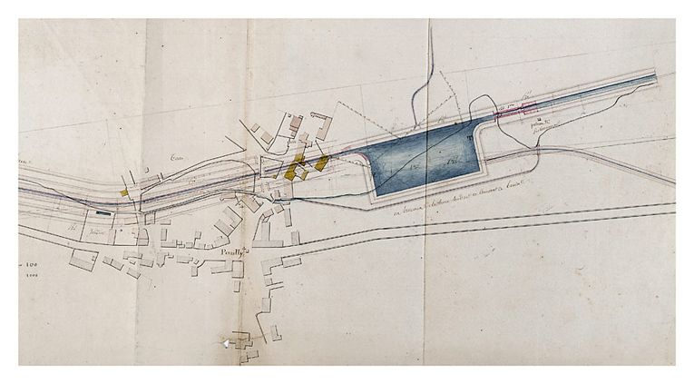 "Canal de Bourgogne. Plan général depuis Sainte-Marie". Souterrain et tranchée côté Pouilly. 1811. (Archives départementales de la Côte-d'Or, Dijon) © Thierry  Kuntz (reproduction) / Région Bourgogne-Franche-Comté, Inventaire du patrimoine - 2007