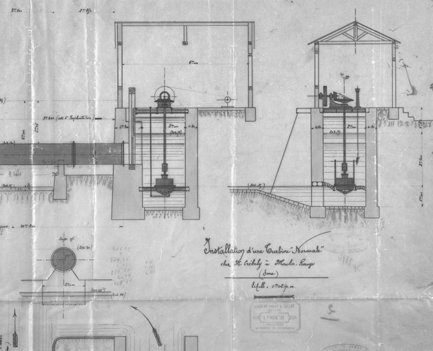 Installation d'une Turbine " Normale " chez M. Crébely à Moulin-Rouge (Jura). © Yves Sancey / Région Bourgogne-Franche-Comté, Inventaire du patrimoine - 1989