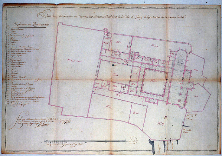 Plan du rez-de-chaussée du couvent. © Yves Sancey / Région Bourgogne-Franche-Comté, Inventaire du patrimoine - 1992