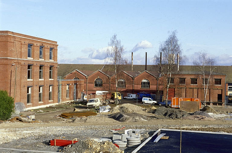 Atelier de filature, chaufferie et transformateur : vue depuis l'ouest. © Jérôme Mongreville / Région Bourgogne-Franche-Comté, Inventaire du patrimoine - 2001