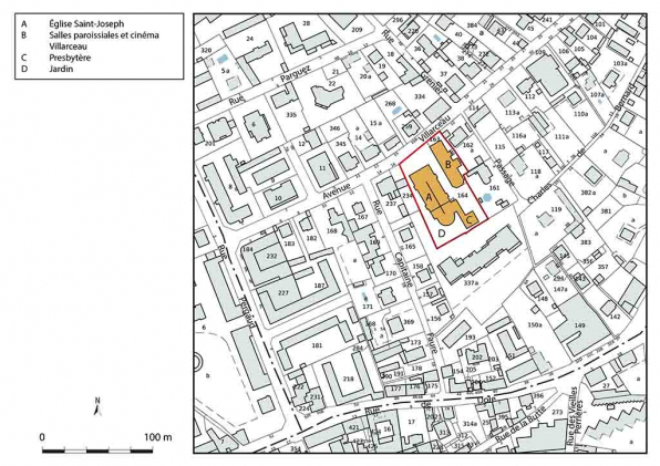 Plan de situation du centre paroissial Saint-Joseph. © Région Bourgogne-Franche-Comté, Inventaire du patrimoine