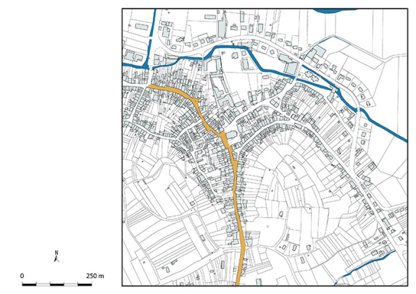 Plan-masse et de situation. Extrait du plan cadastral numérisé de la direction générale des finances publiques, 2025, 1/5 000. © Région Bourgogne-Franche-Comté, Inventaire du patrimoine