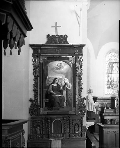 Vue du tableau du retable nord : Education de la Vierge. © Yves Sancey / Région Bourgogne-Franche-Comté, Inventaire du patrimoine - 1973