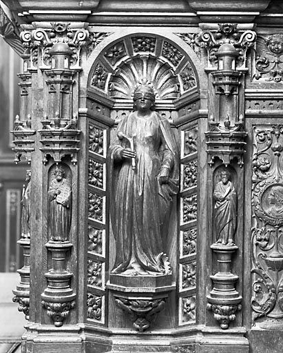 Détail du maître-autel : la Synagogue. © Yves Sancey / Région Bourgogne-Franche-Comté, Inventaire du patrimoine - 1973