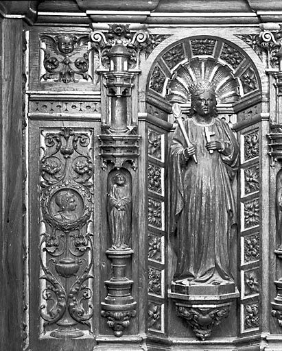 Détail du maître-autel : l'Eglise. © Yves Sancey / Région Bourgogne-Franche-Comté, Inventaire du patrimoine - 1973