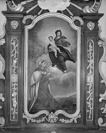 Autel-retable latéral gauche : peinture du retable Donatien du Scapulaire. © Yves Sancey / Région Bourgogne-Franche-Comté, Inventaire du patrimoine - 1975