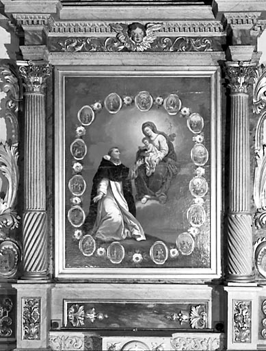 Autel latéral gauche : tableau la Donation du rosaire à saint Dominique. © Bernard Lardière / Région Bourgogne-Franche-Comté, Inventaire du patrimoine - 1976