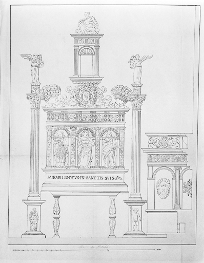 Haut du retable : projet de restauration. © Yves Sancey / Région Bourgogne-Franche-Comté, Inventaire du patrimoine - 1984
