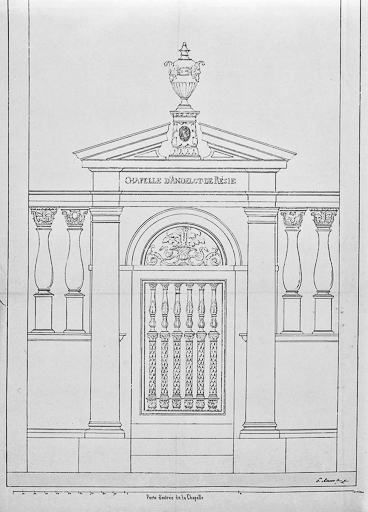 Porte d'entrée de la chapelle : projet de restauration. © Yves Sancey / Région Bourgogne-Franche-Comté, Inventaire du patrimoine - 1984