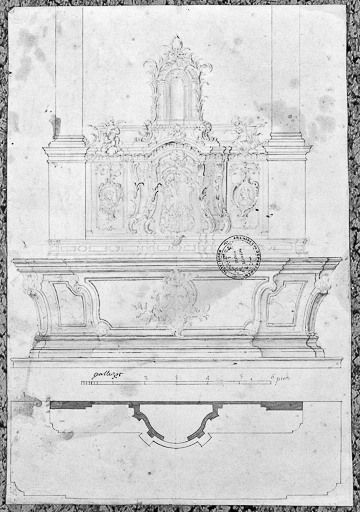 Dessin de l'autel et du tabernacle pour l'église. © Yves  Sancey (reproduction) / Région Bourgogne-Franche-Comté, Inventaire du patrimoine - 1984