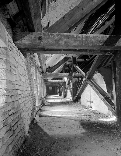 Charpente au-dessus de la tribune droite. © Jérôme Mongreville / Région Bourgogne-Franche-Comté, Inventaire du patrimoine - 1988