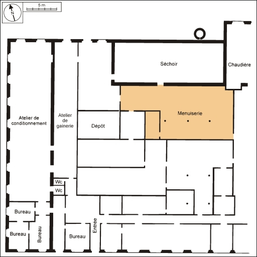 Plan de situation de l'atelier de menuiserie. © André Céréza / Région Bourgogne-Franche-Comté, Inventaire du patrimoine - 2002