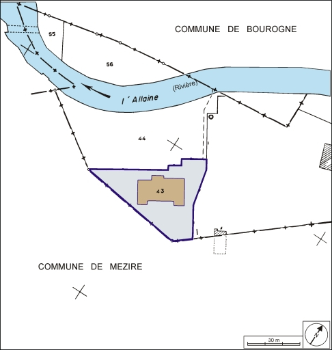 Plan-masse et de situation. Extrait du plan cadastral, 1984, section C, 1:1000. © André Céréza / Région Bourgogne-Franche-Comté, Inventaire du patrimoine - 2003