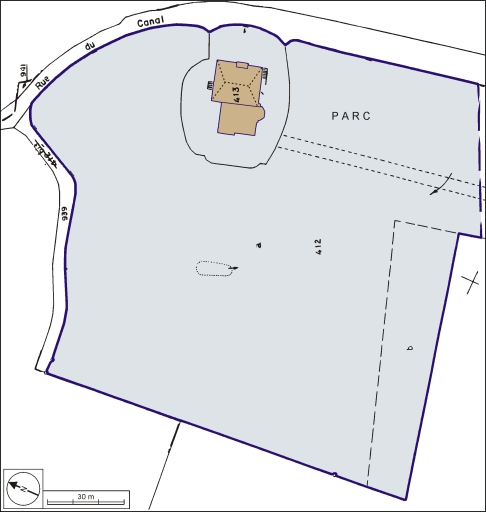 Plan-masse et de situation. Extrait du plan cadastral, 1984, section C, 1:1000. © André Céréza / Région Bourgogne-Franche-Comté, Inventaire du patrimoine - 2003