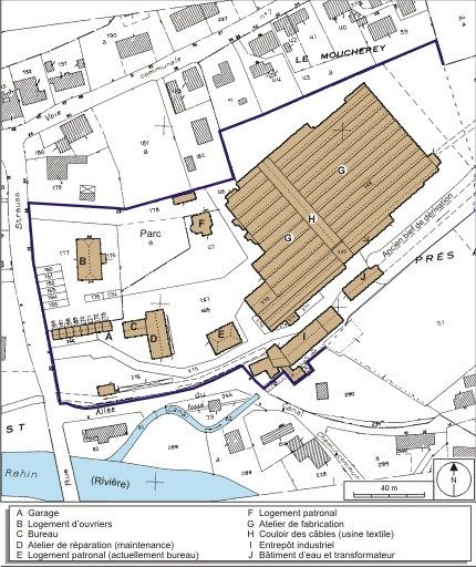 Plan-masse et de situation. Extrait du plan cadastral numérisé, 2008, section AC, échelle 1:1000 réduit à 1:1500. Source : Direction générale des Finances Publiques - Cadastre ; mise à jour : 2008. © André Céréza / Région Bourgogne-Franche-Comté, Inventaire du patrimoine - 2008