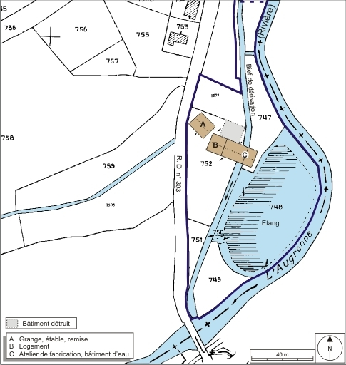 Plan-masse et de situation. Extrait du plan cadastral numérisé, 2008, section A, 1:1250. Source : Direction générale des Finances Publiques - Cadastre ; mise à jour : 2008. © André Céréza / Région Bourgogne-Franche-Comté, Inventaire du patrimoine - 2008