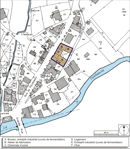 Plan-masse et de situation. Extrait du plan cadastral numérisé, 2008, section AC, 1:1000 réduit à 1:1250. Source : Direction générale des Finances Publiques - Cadastre ; mise à jour : 2008. © André Céréza / Région Bourgogne-Franche-Comté, Inventaire du patrimoine - 2008
