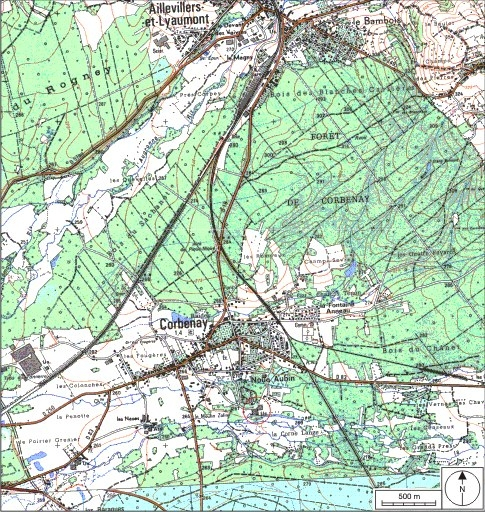 Carte de localisation. Carte topographique au 1:25000, I.G.N., Saint-Loup-sur-Semouse, 3419 O. SCAN 25 © IGN - 2008, Licence n°2008CISE29-68. © André Céréza / Région Bourgogne-Franche-Comté, Inventaire du patrimoine - 2008