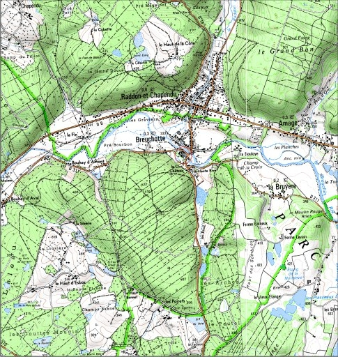 Carte de localisation. Carte topographique au 1:25000, I.G.N., Luxeuil-les-Bains, 3420 E. SCAN 25 © IGN - 2008, Licence n°2008CISE29-68. © André Céréza / Région Bourgogne-Franche-Comté, Inventaire du patrimoine - 2008