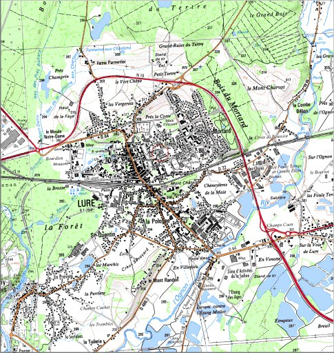 Carte de localisation. Carte topographique au 1:25000, I.G.N., Lure, 3521 O. SCAN 25 © IGN - 2008, Licence n°2008CISE29-68. © André Céréza / Région Bourgogne-Franche-Comté, Inventaire du patrimoine - 2008
