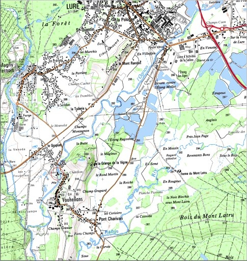 Carte de localisation. Carte topographique au 1:25000, I.G.N., Lure, 3521 O. SCAN 25 © IGN - 2008, Licence n°2008CISE29-68. © André Céréza / Région Bourgogne-Franche-Comté, Inventaire du patrimoine - 2008