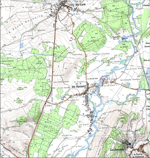 Carte de localisation. Carte topographique au 1:25000, I.G.N., Villersexel, 3421 E. SCAN 25 © IGN - 2008, Licence n°2008CISE29-68. © André Céréza / Région Bourgogne-Franche-Comté, Inventaire du patrimoine - 2008