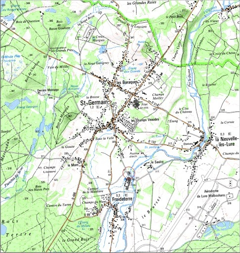 Carte de localisation. Carte topographique au 1:25000, I.G.N., Lure, 3520 O. SCAN 25 © IGN - 2008, Licence n°2008CISE29-68. © André Céréza / Région Bourgogne-Franche-Comté, Inventaire du patrimoine - 2008