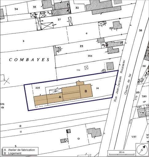 Plan-masse et de situation. Extrait du plan cadastral numérisé, 2008, section AH, 1:1000. Source : Direction générale des Finances Publiques - Cadastre ; mise à jour : 2008. © André Céréza / Région Bourgogne-Franche-Comté, Inventaire du patrimoine - 2008
