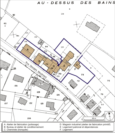 Plan-masse et de situation. Extrait du plan cadastral numérisé, 2008, section AH, 1:1000. Source : Direction générale des Finances Publiques - Cadastre ; mise à jour : 2008. © André Céréza / Région Bourgogne-Franche-Comté, Inventaire du patrimoine - 2008