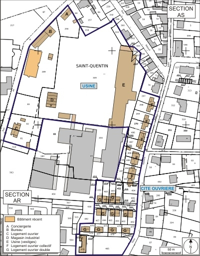 Plan-masse et de situation. Extrait du plan cadastral numérisé, 2008, section AS, 1:1000 réduit à 1:3000. Source : Direction générale des Finances Publiques - Cadastre ; mise à jour : 2008. © André Céréza / Région Bourgogne-Franche-Comté, Inventaire du patrimoine - 2008