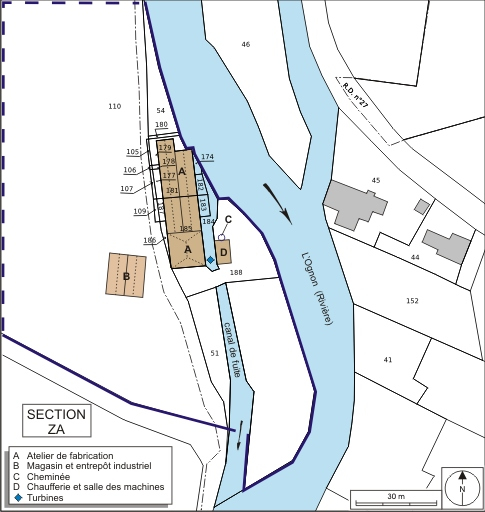 Plan-masse et de situation. Extrait du plan cadastral numérisé, 2008, section AD, 1:1000. Source : Direction générale des Finances Publiques - Cadastre ; mise à jour : 2008. © André Céréza / Région Bourgogne-Franche-Comté, Inventaire du patrimoine - 2008