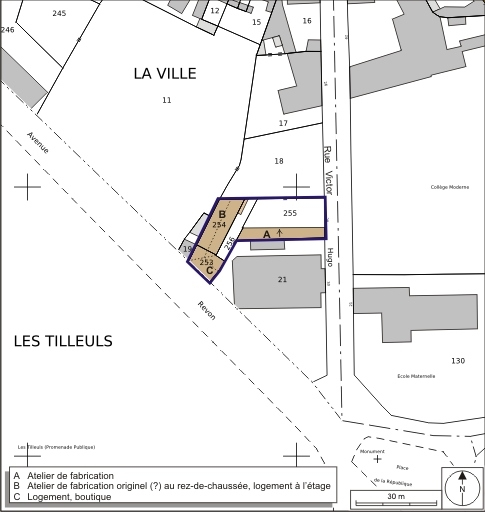 Plan-masse et de situation. Extrait du plan cadastral numérisé, 2008, section AY, 1:1000 Source : Direction générale des Finances Publiques - Cadastre ; mise à jour : 2008. © André Céréza / Région Bourgogne-Franche-Comté, Inventaire du patrimoine - 2008