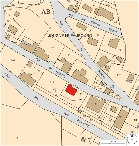 Plan masse et de situation. Extrait du plan cadastral, 2008, section AB, échelle 1:1 000. © André Céréza / Région Bourgogne-Franche-Comté, Inventaire du patrimoine - 2010